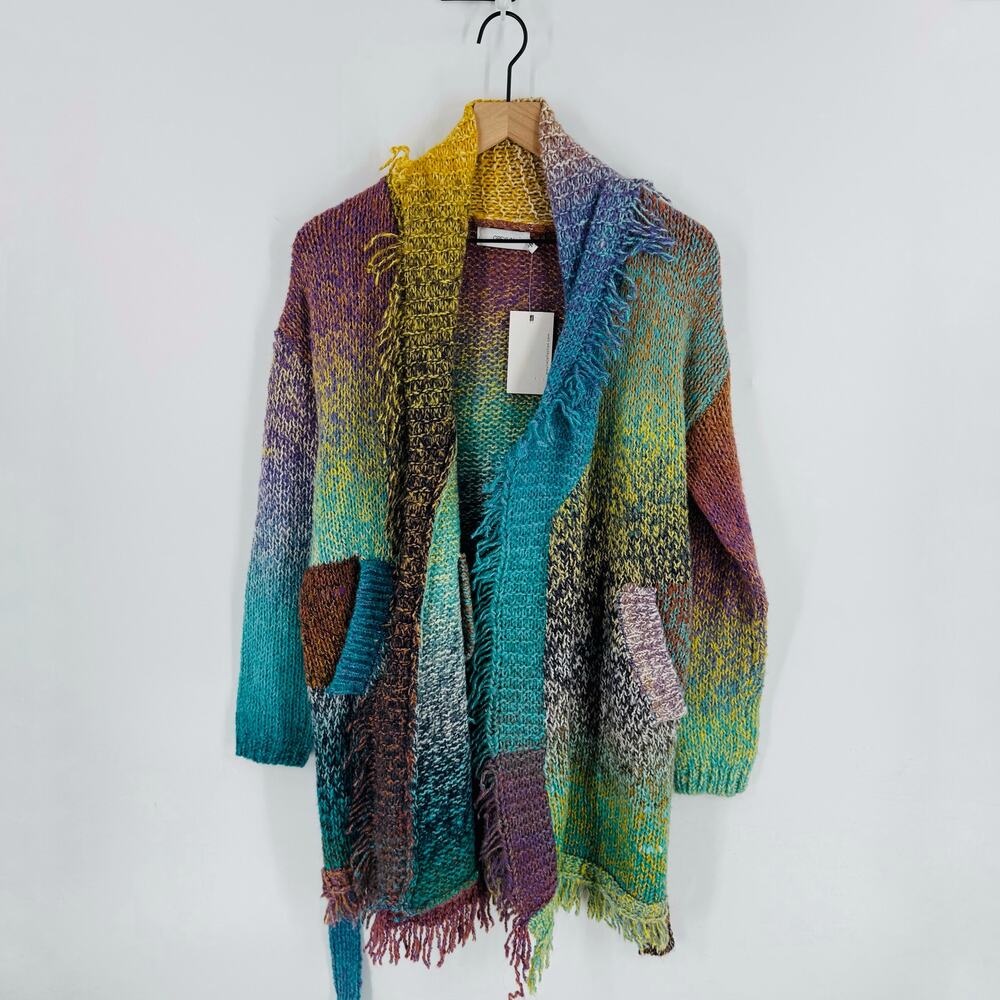 Anthropologie Multicolor Gradient Knit Cardigan - Teal, Yellow, Purple - Picture 2 of 10